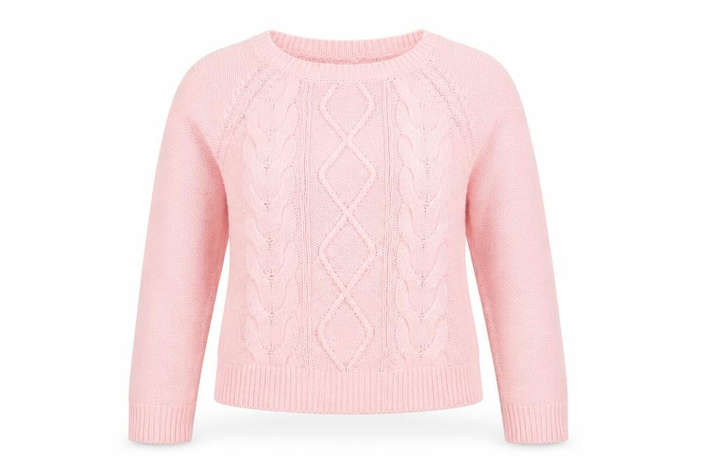 Front view of Oasis women’s pink geometric jumper, size XS, - peach in colour