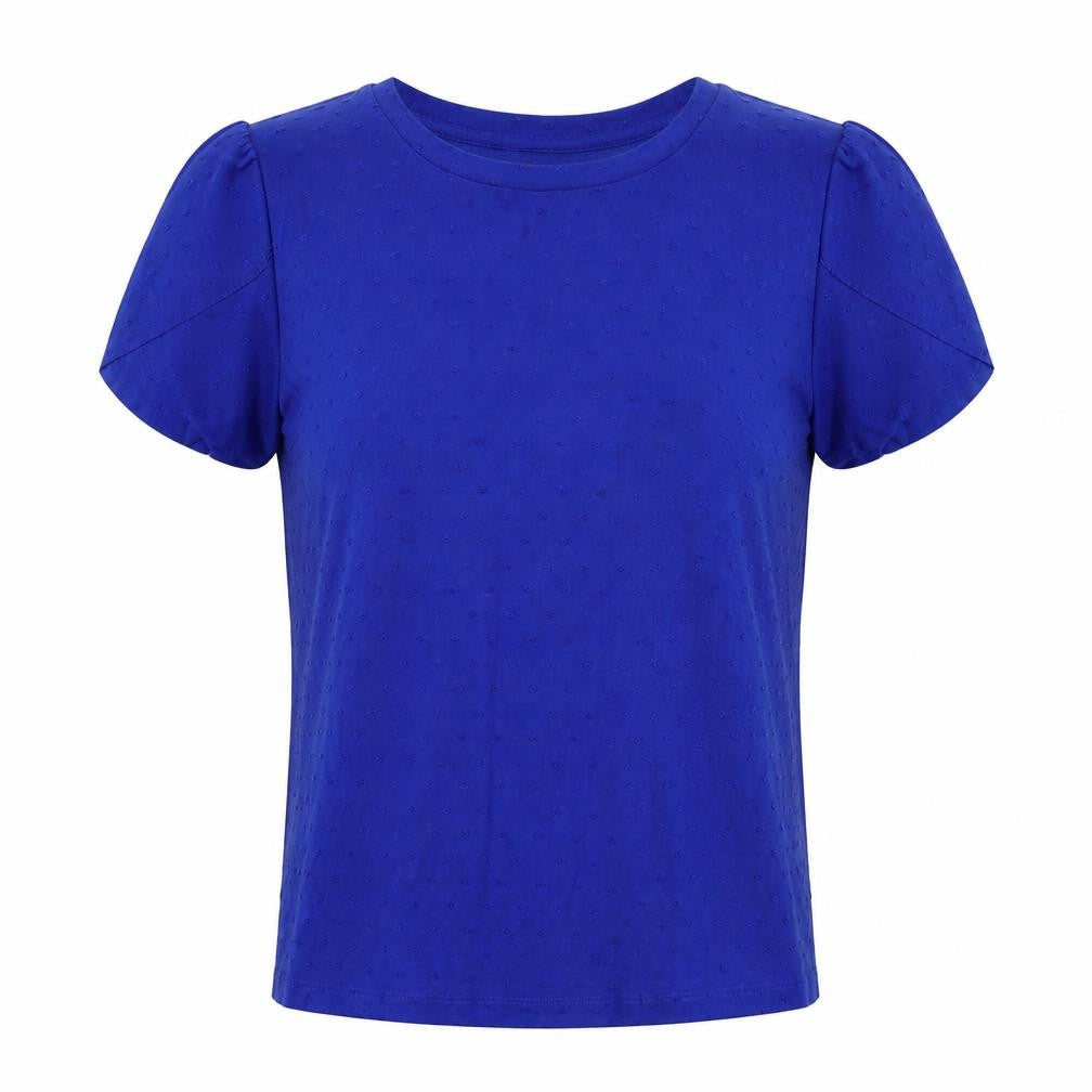 Front view of Marks & Spencer women’s blue polka dot basic blouse, size UK 10