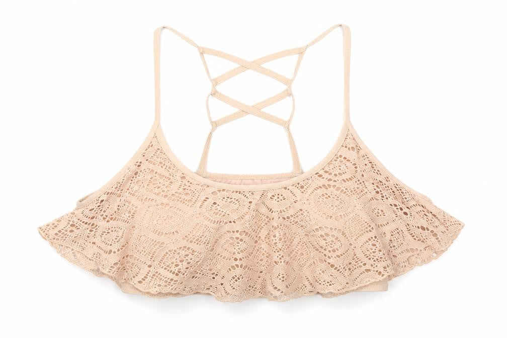 Front view of Primark women’s beige cropped blouse, size UK 10