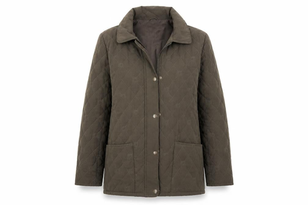 Front view of Klassik women’s green overcoat coat, size UK 12