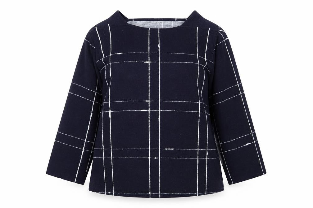 Front view of Preworn women’s multicoloured check jumper, size UK 18