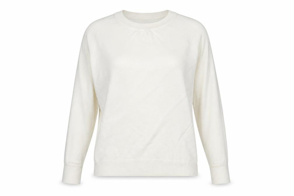 Front view of Laura Scott women’s white jumper, size UK 6