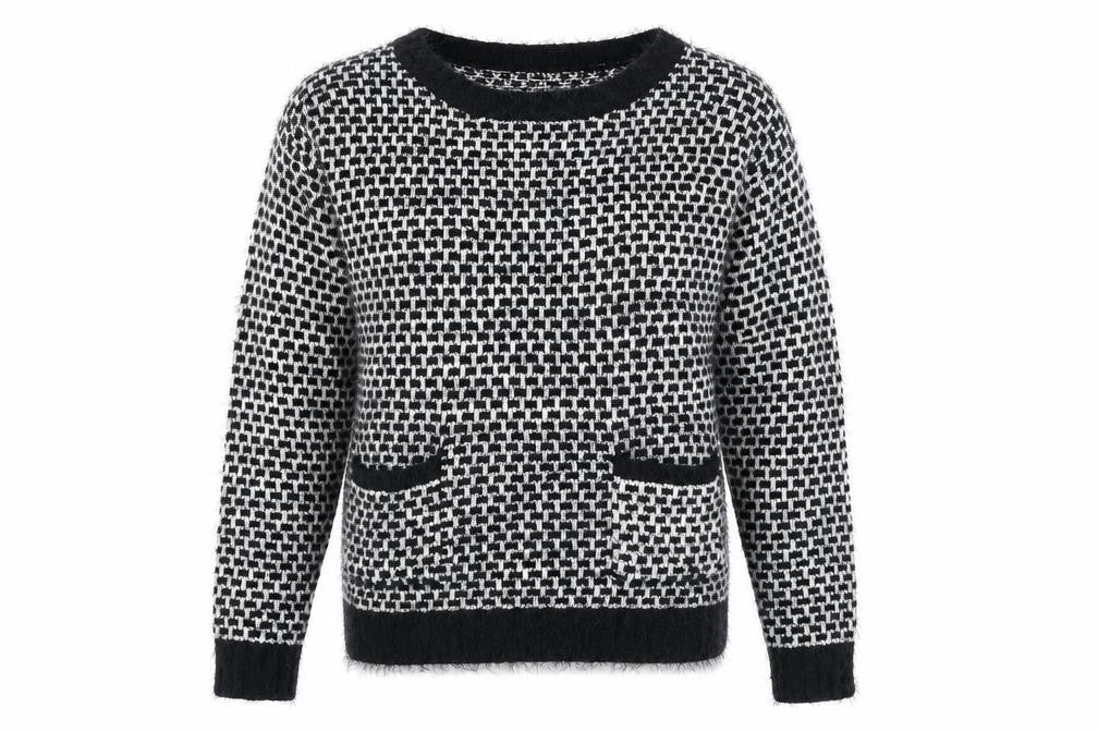 Front view of CASAMA women’s multicoloured check jumper, size M