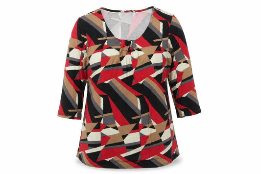 Front view of PREVIEW women’s multicoloured geometric basic t-shirt, size UK 14