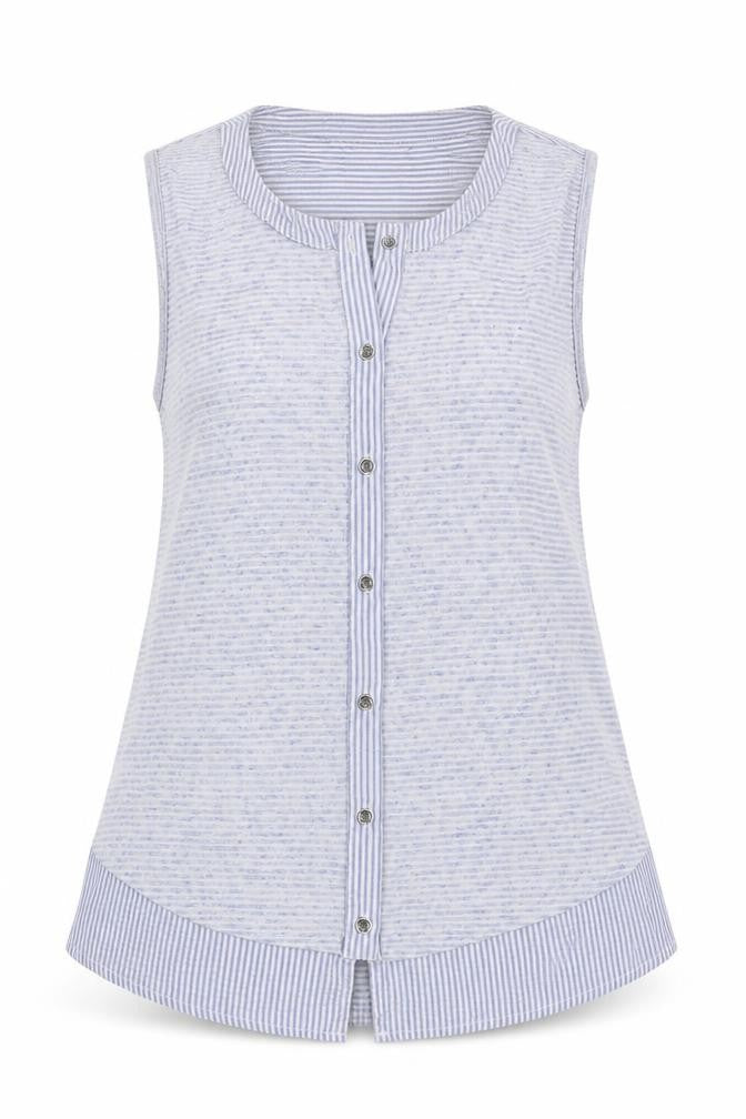 Front view of Falmer Heritage women’s blue striped basic t-shirt, size UK 8