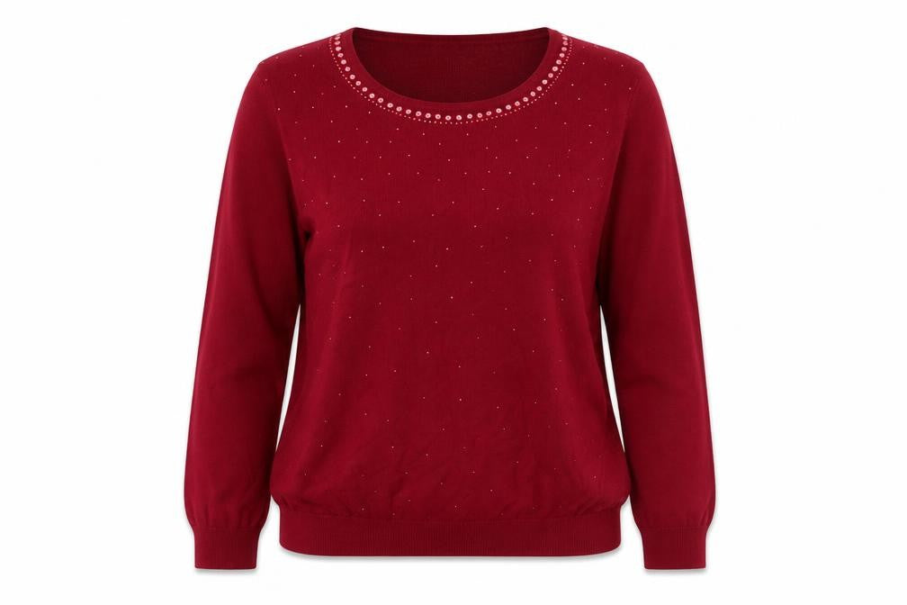 Front view of Autonomy women’s red knit jumper, size M