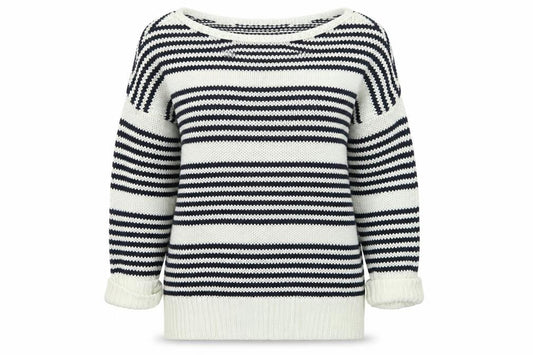 Front view of Topshop women’s multicoloured striped knit jumper, size UK 8