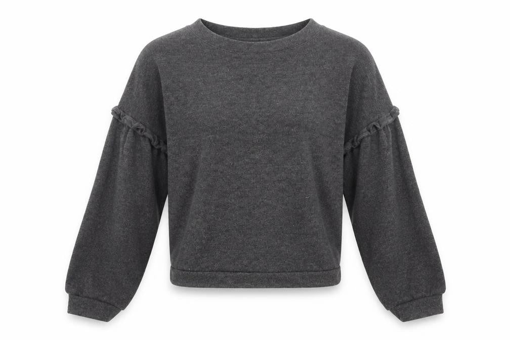 Front view of Love To Lounge women’s grey jumper, size UK 6