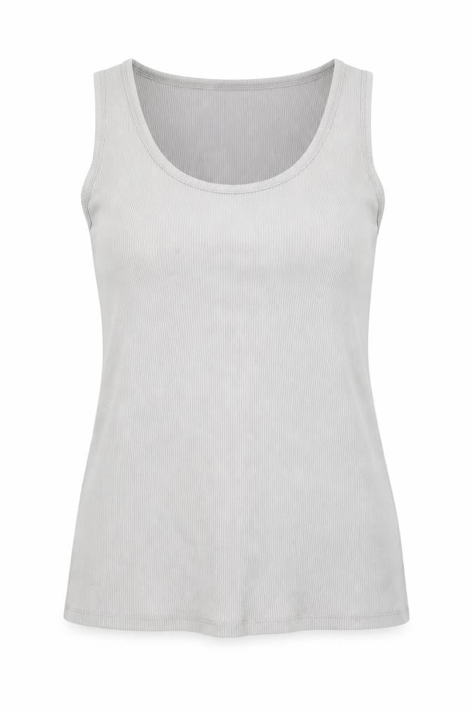 Front view of Love Label women’s grey basic tank, size UK 14