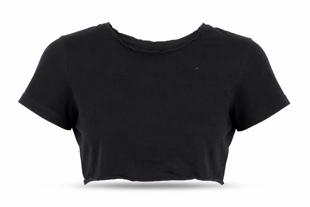 Front view of Primark women’s black cropped t-shirt, size UK 4