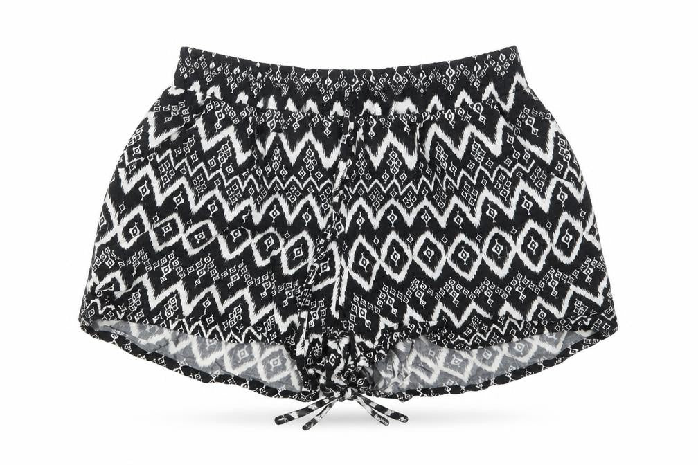 Front view of BeBop women’s black geometric bermuda shorts, size M