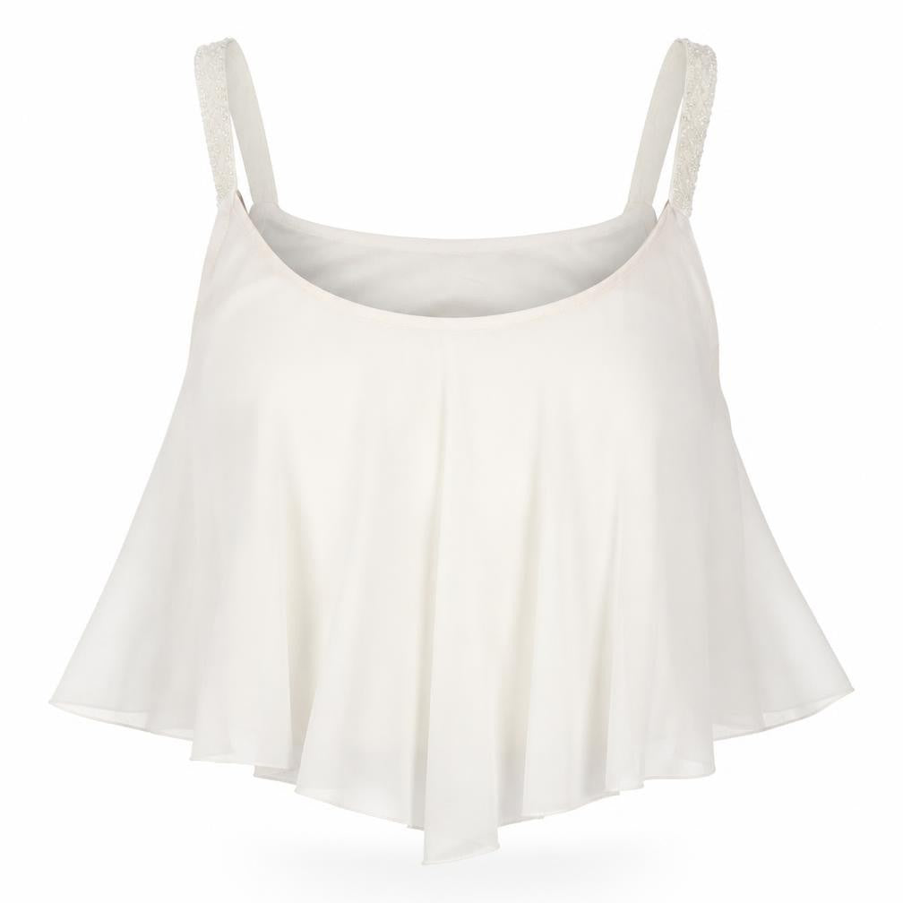 Front view of New Look women’s white cropped t-shirt, size UK 10