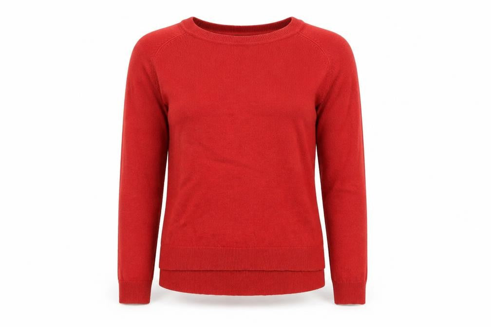 Front view of Primark women’s red jumper, size UK 12