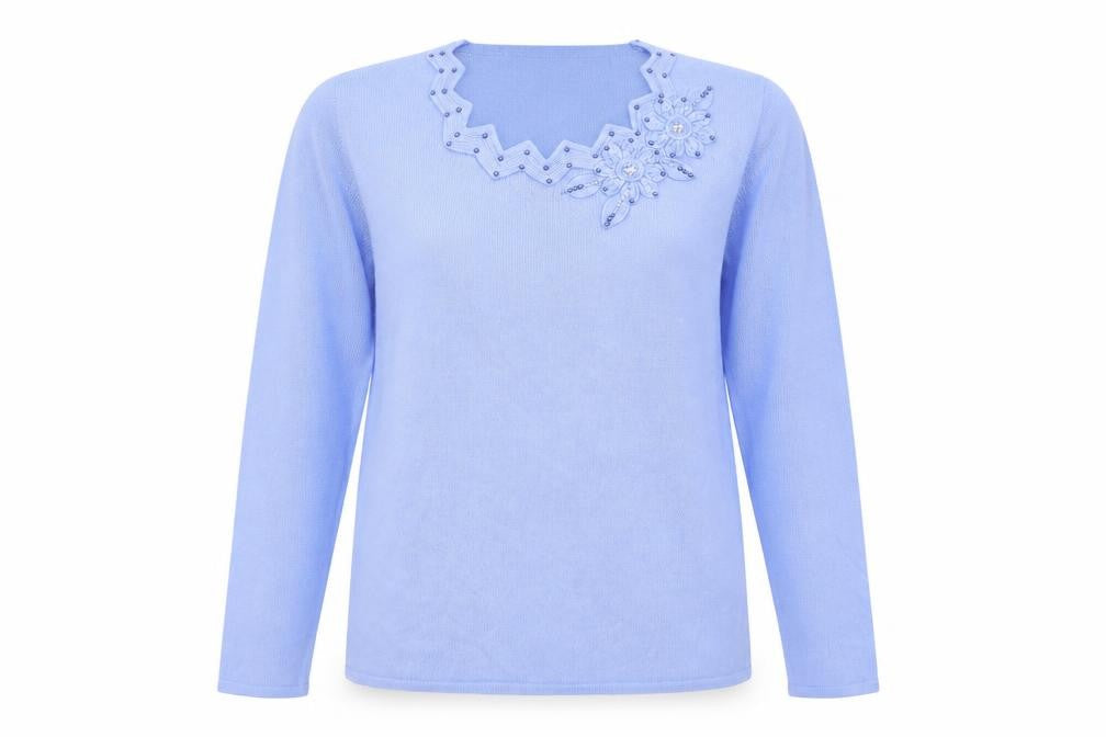Front view of alexara women’s blue jumper, size S