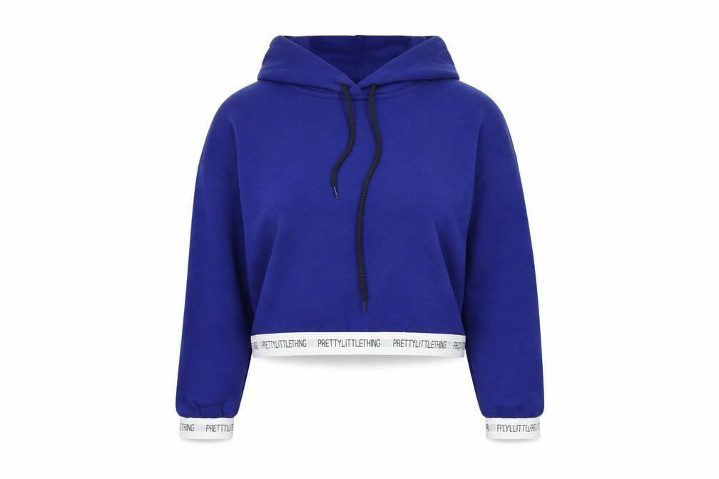 Front view of PRETTYLITTLETHING women’s blue henley jumper, size M