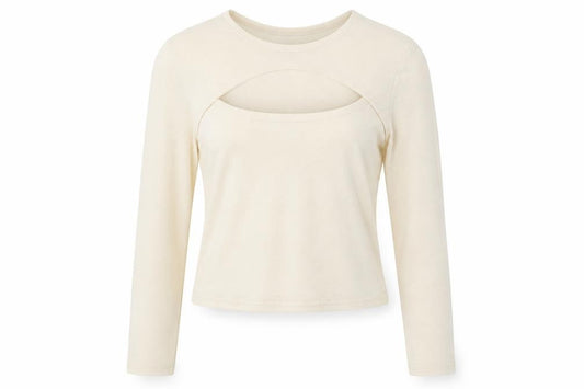 Front view of Topshop women’s beige basic t-shirt, size UK 14
