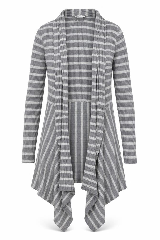 Marks & Spencer Womens Grey Striped Knit Cardigan Jumper Size 12