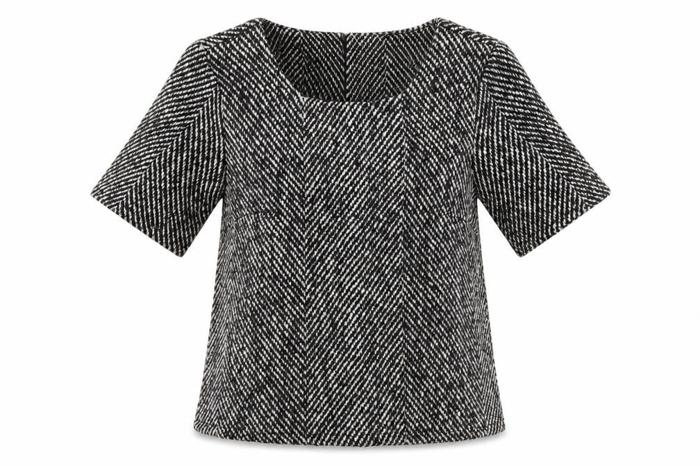 Front view of Luc-Ce women’s black herringbone basic t-shirt, size S