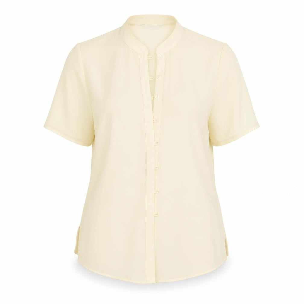 Front view of Marks & Spencer women’s ivory basic button-up, size UK 12