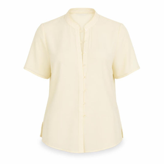 Front view of Marks & Spencer women’s ivory basic button-up, size UK 12