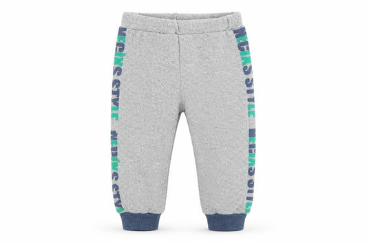 Front view of Necix's Baby Grey Jogger Leggings, size 12-18, Months - Waist 16in; Inside leg 10in