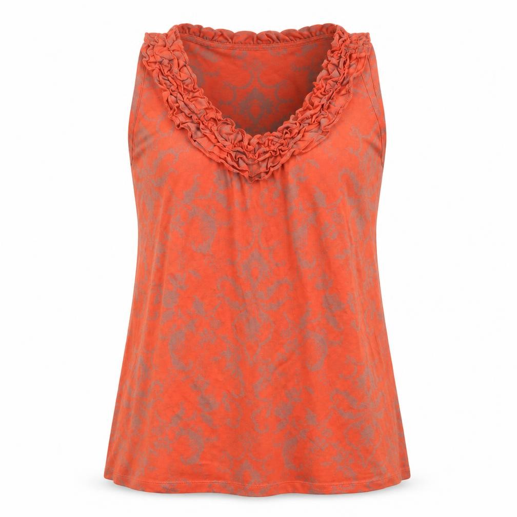 Front view of Testament women’s orange paisley basic blouse, size M