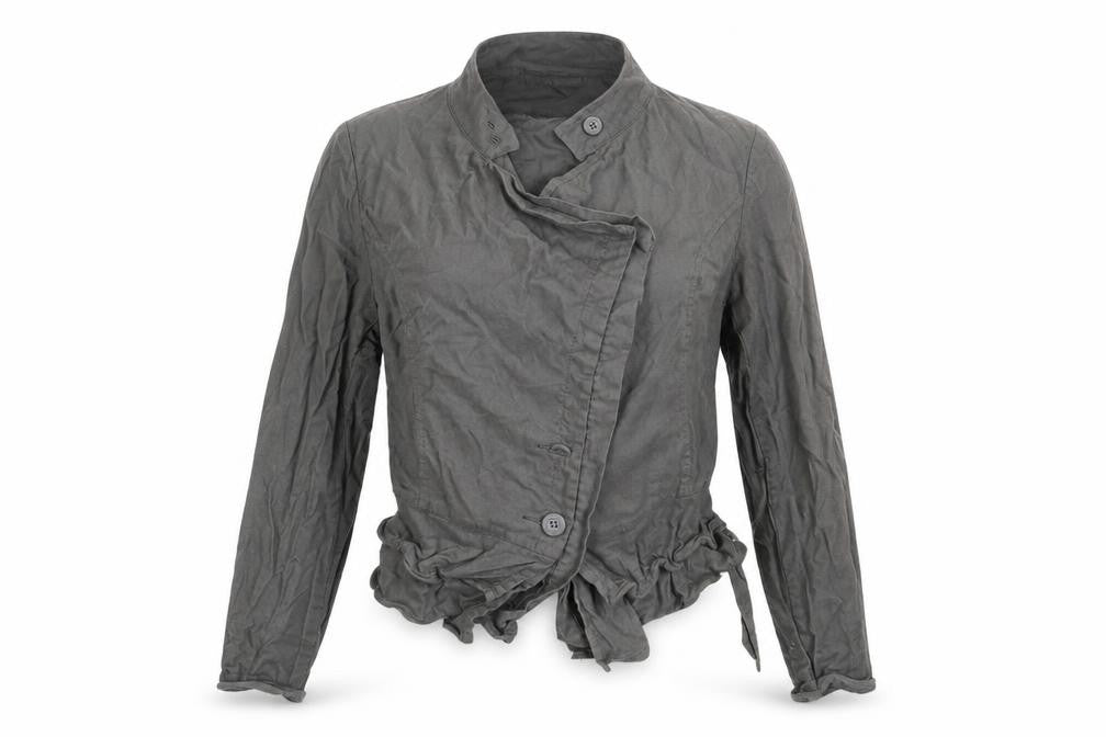Front view of Warehouse women’s grey jacket coat, size UK 12