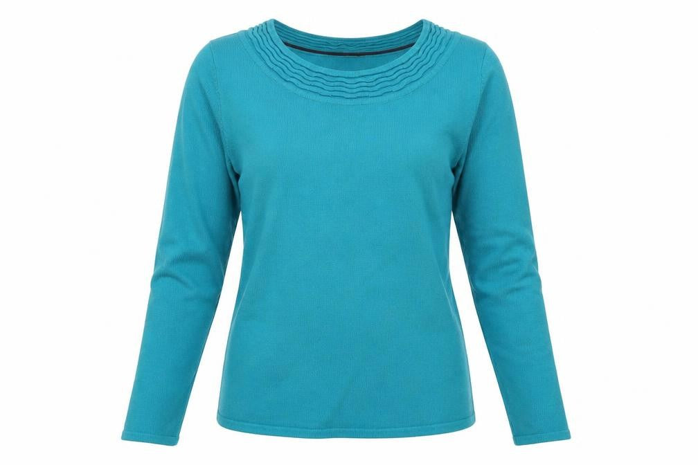 Front view of Bonmarché women’s blue knit jumper, size XS
