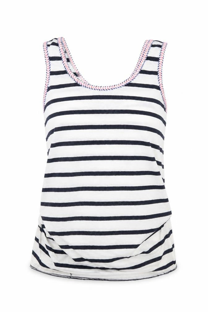 Front view of New Look women’s white striped basic tank, size UK 10
