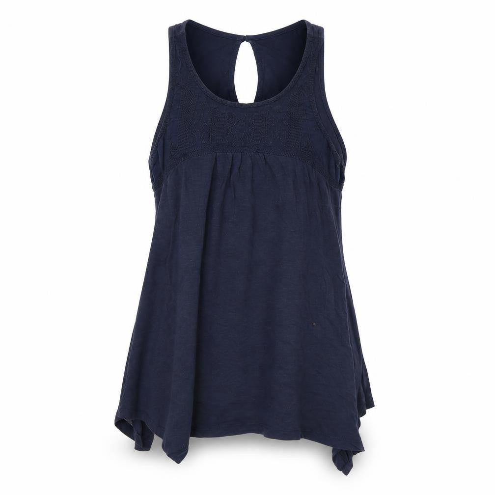 Front view of Peacocks women’s blue basic tank, size UK 8