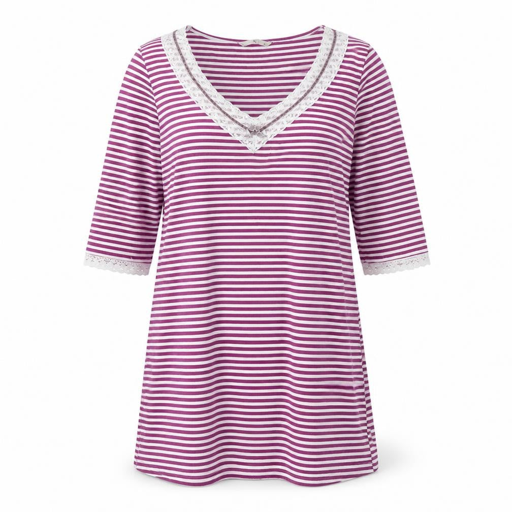 Front view of Tu women’s purple striped shift, size UK 12
