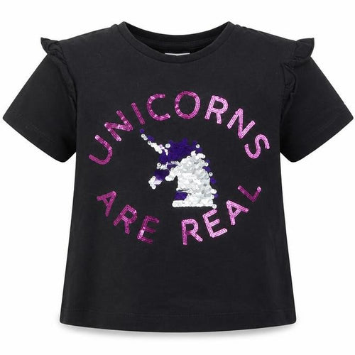 Preworn Girls Black   Camisole T-Shirt Size 7 Years  - Unicorns