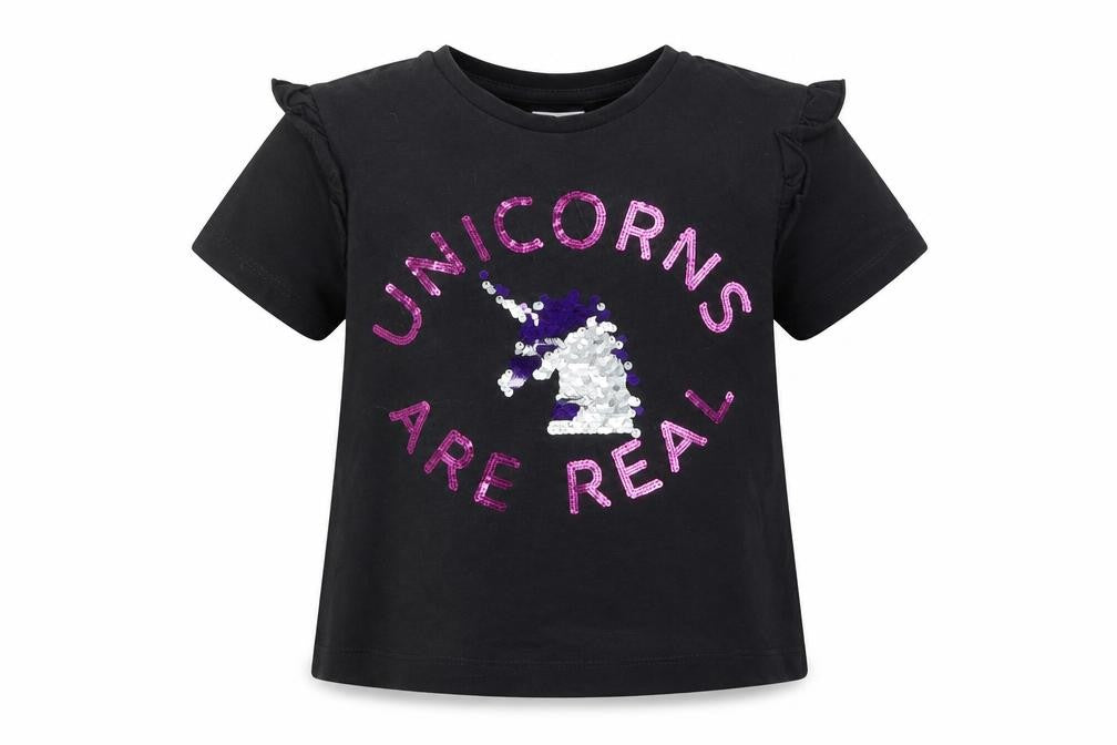 Preworn Girls Black   Camisole T-Shirt Size 7 Years  - Unicorns