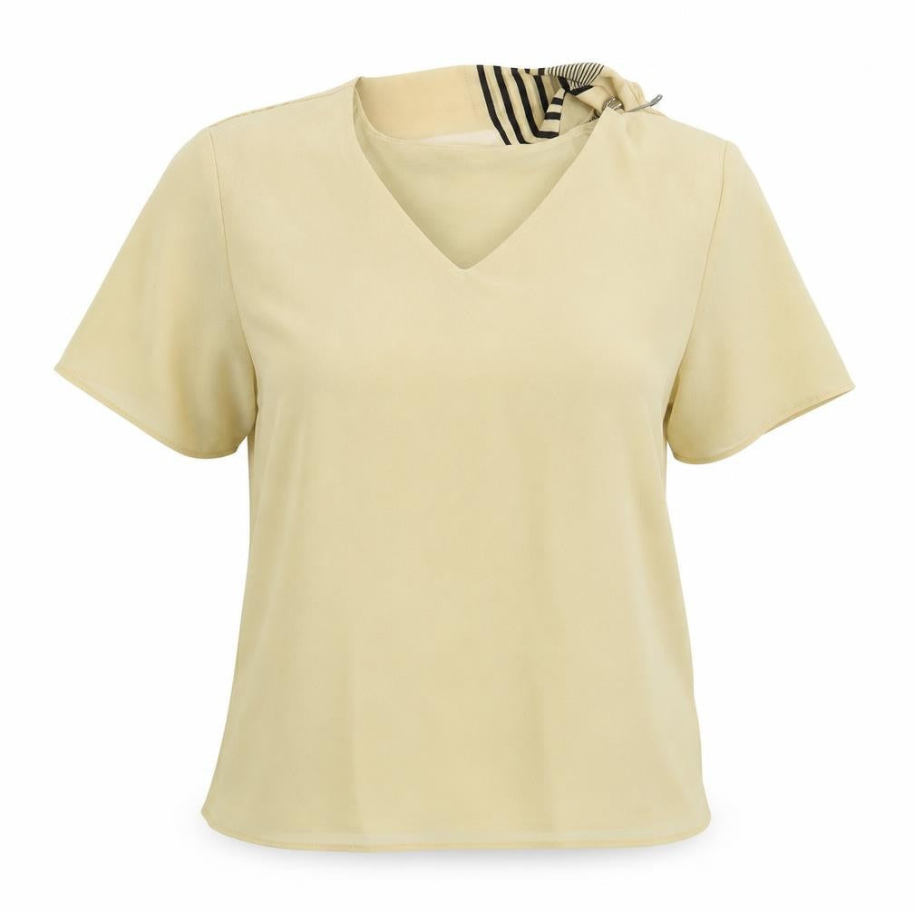 Front view of Michel women’s beige basic blouse, size M