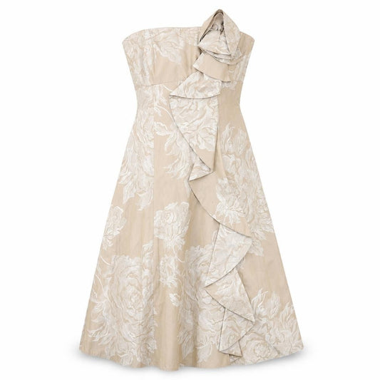 Front view of Debut women’s brown floral ball gown, size UK 8