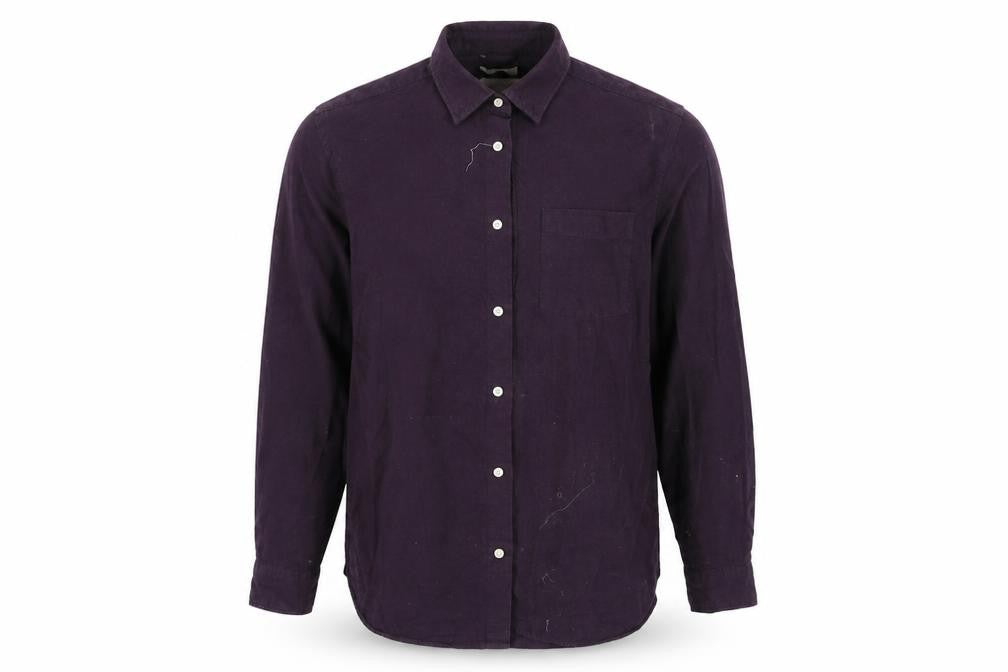 Front view of H&M men’s purple button-up, size M