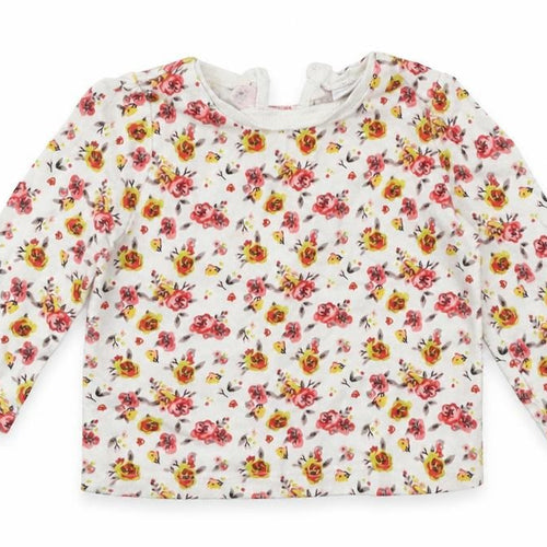 F&F Girls White Floral Jersey Basic T-Shirt Size 3-6 Months