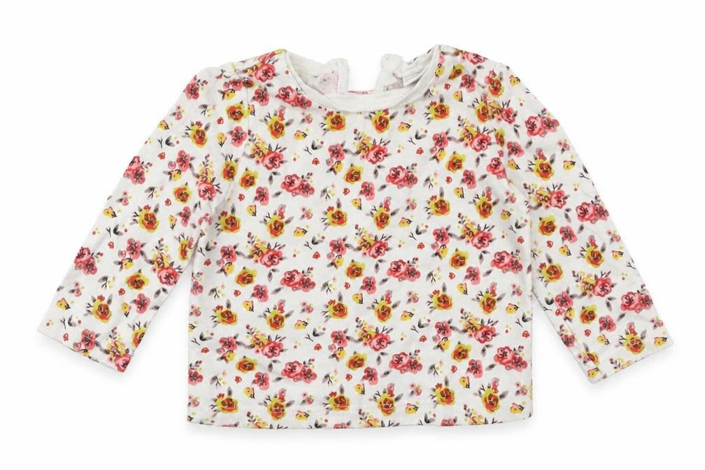 F&F Girls White Floral Jersey Basic T-Shirt Size 3-6 Months