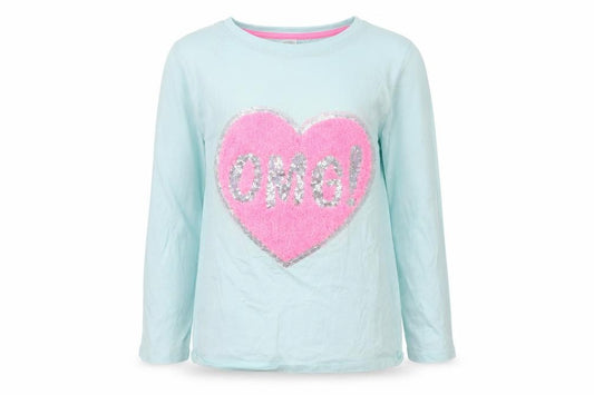 Front view of Pep&Co girls’ blue jersey basic t-shirt, size 10-11, years - omg