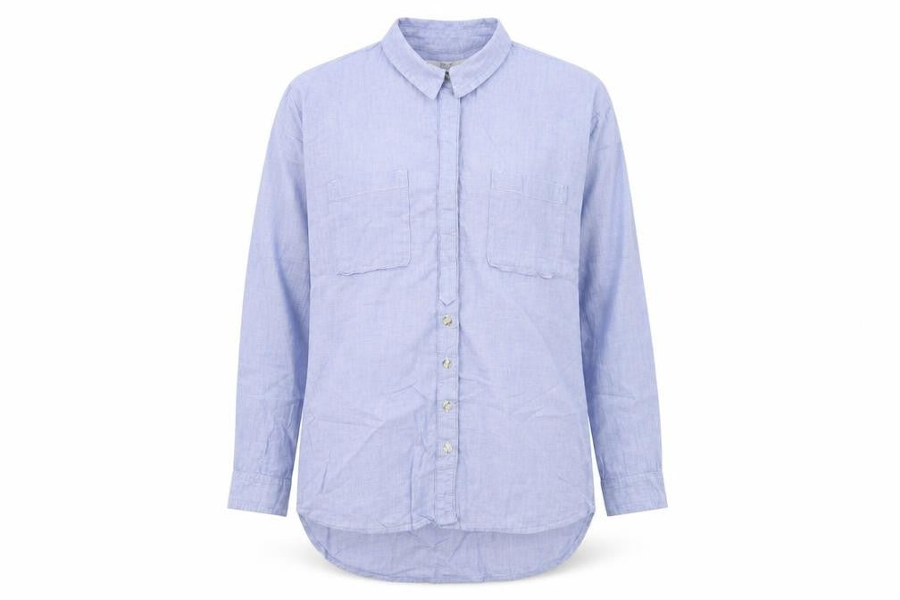 Front view of Next women’s blue basic button-up, size UK 8
