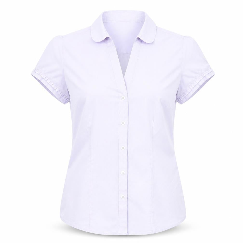 Front view of Marks & Spencer women’s purple basic button-up, size UK 10