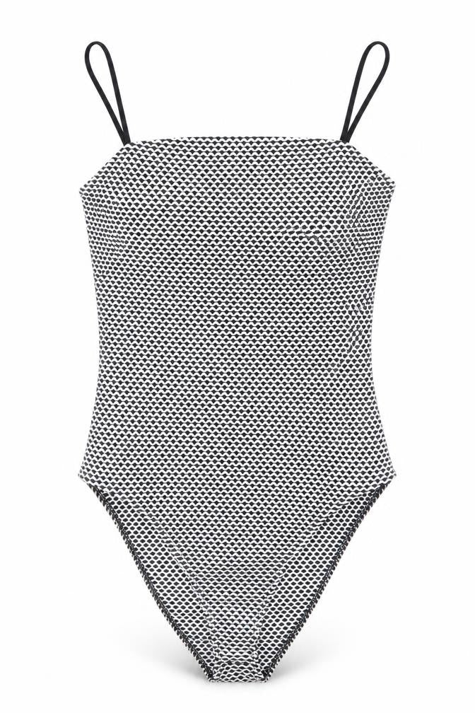 Front view of Miss Selfridge women’s multicoloured geometric bodysuit one-piece, size UK 14