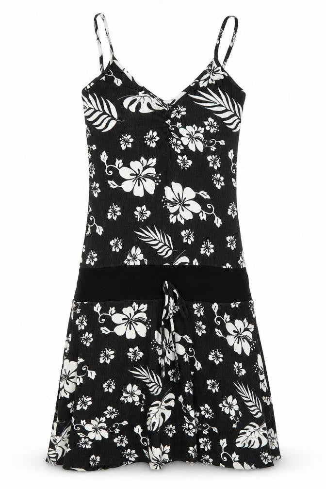 Front view of Multiply women’s black floral mini, size UK 10