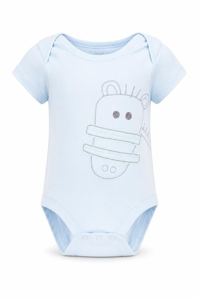 Front view of Marks & Spencer Baby Blue Romper One-Piece, size 0-3, Months