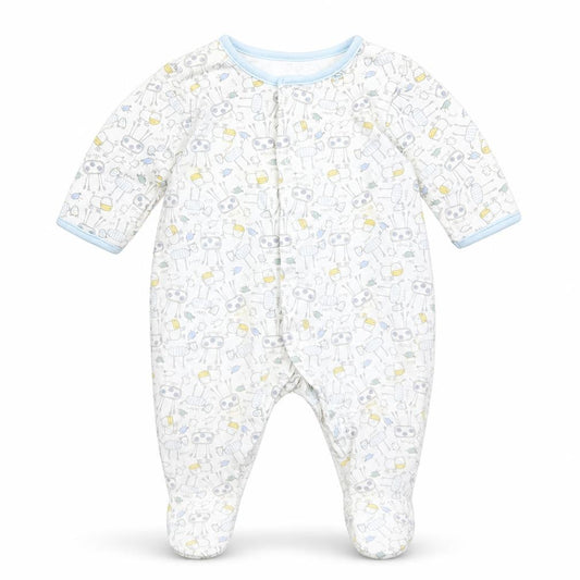Front view of Marks & Spencer Baby White Babygrow One-Piece, size 0-3, Months - Animals