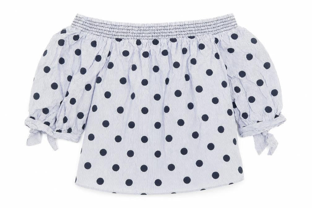 Front view of Tu women’s blue polka dot basic blouse, size UK 8