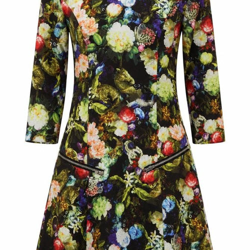 Yumi Womens Black Floral  Fit & Flare  Size 6
