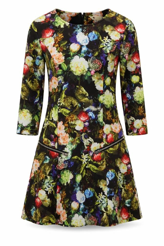 Yumi Womens Black Floral  Fit & Flare  Size 6