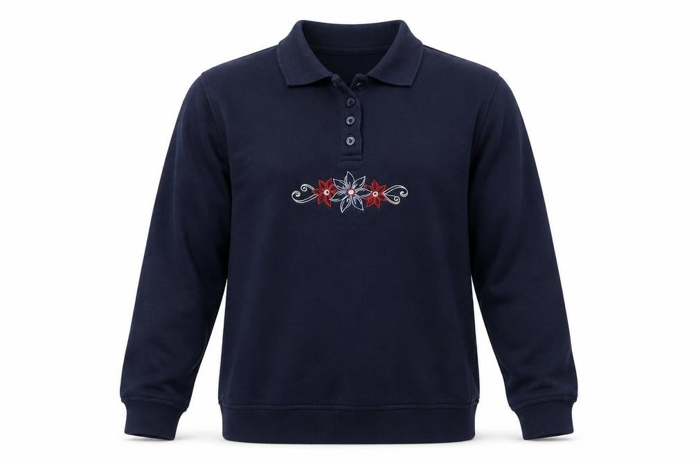 Front view of EWM boys’ blue floral jumper, size 14-15, years