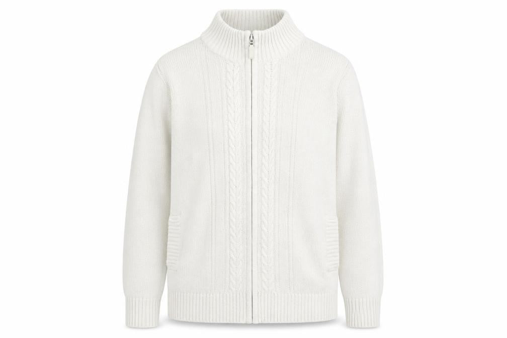 Front view of EWM women’s white jacket, size XL